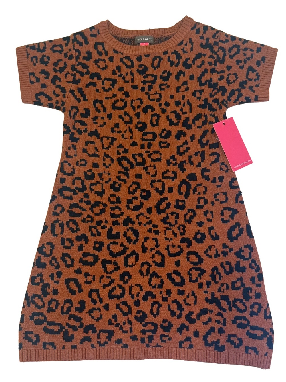 Vince Camuto Girls Leopard Print Sweater Dress Cognac Brown NWT Size 6X